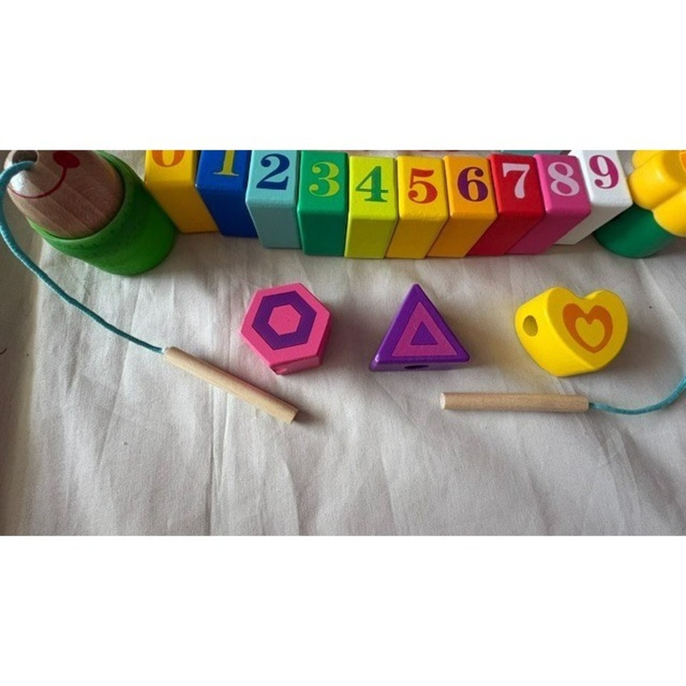 Wooden Educational Lacing Beads Toy Numbers Shapes Color Sorting Toddler Prescho - Picture 5 of 7